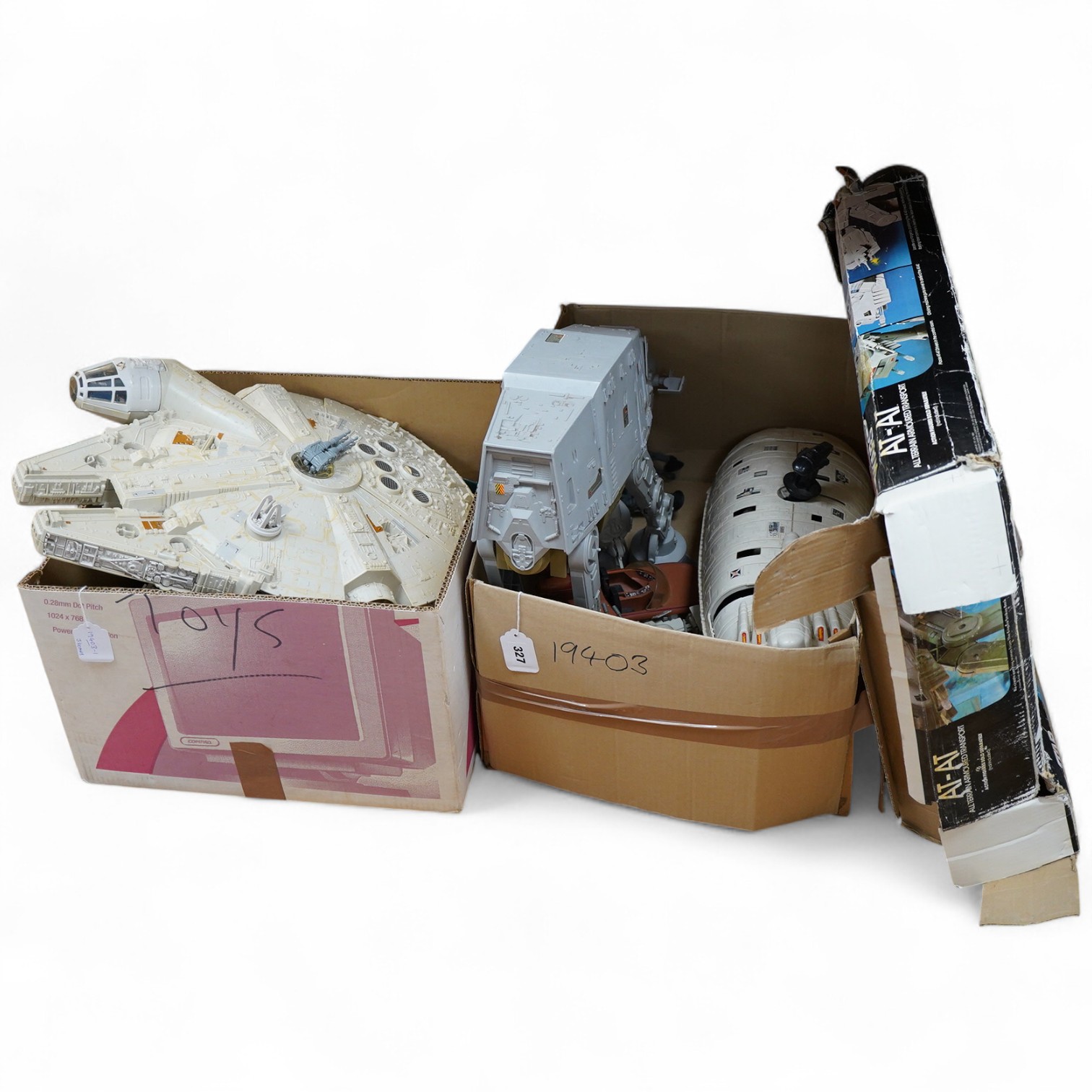 Collection of 1970s/80s Star Wars figures and vehicles including; thirty-one figures, a Speeder Bike, a Tauntaun, a Jabba the Hutt playset, a Millennium falcon, an X-wing, an AT-ST, a Rebel Transport, a Land Speeder, an